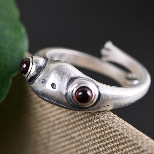 925 Sterling Silver Vintage Charm Frog Resizable Ring For Women Wedding Jewelry Garnet Red Eyes Small Finger Rings Luxury Gifts