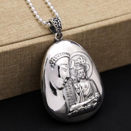 99 Sterling Silver Jewelry Heart Pendant Amitabha Carving Sweater Chain Men And Women Retro Thai Silver Pendant