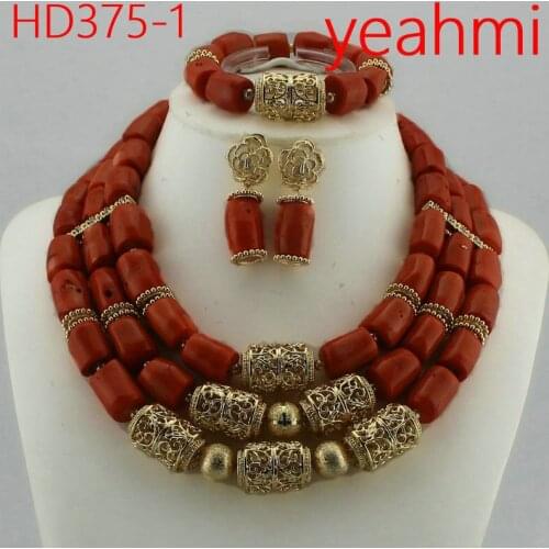 African wedding coral beads Necklace Nigerian Handmade Jewelry Sets statement Necklace women fashion Jewelry set HD375-1