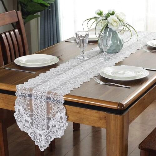 Korean Style Dining Table Runner Embroidery Lace Table Runners Luxury White Runner For Home Decor TV Cabinet Coffee Table Cover
