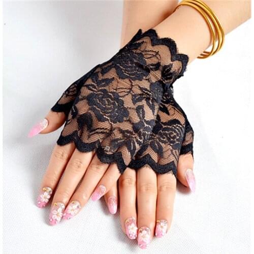 White Bridal Glove Style Sun Protection Accessories Pink Lace Hollow-out Gloves Sexy Delicate Lace Jacquard Pattern Lace Gloves