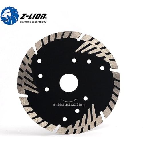 Z-LION 5" 125mm Diamond Saw Blade Granite Stone Cutting Segmented Turbo Teeth Slant Protection Concrete Cutting Disc