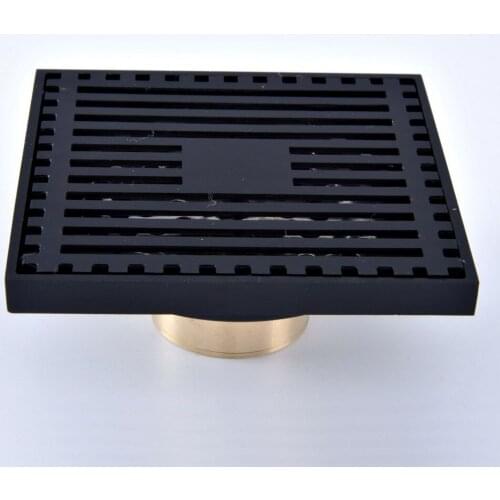 Black Oil Rubbed Bronze Carved Flower Pattern Bathroom Shower Drain 4" Square Floor Drain Waste Grates Bathroom Accessory mhr071