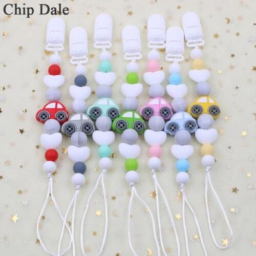 Chip Dale Silicone Car Shape Pacifier Chain Cute Anti-drop Pacifier Clip Colourful Beads Dummy Clip Baby Soother Holder For Baby