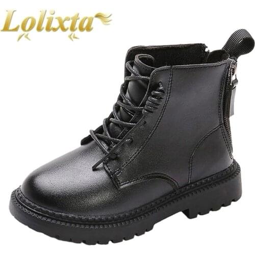 Kids 26-37 size double back zip winter warm martin boots for little girls boys toddler thick plush snow ankle white casual shoes