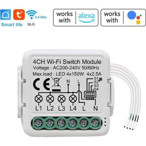 Tuya WiFi Intelligent Switch Module Smart Home Switch Conversion Module 4 Gang Lighting Switch Module for Alexa Google Home