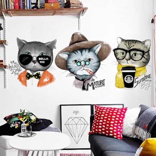 Creative Cool Cat Wall Stickers Boy Bedroom Teen Room Decor Aesthetic Self Adhesive Poster Living Room Decoration Wallpaper
