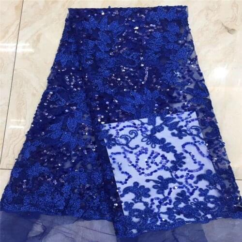Latest African Net Lace Fabric 2020 royal blue High Quality Sequins Nigerian Lace Fabrics 5Yards French Tulle Lace Material