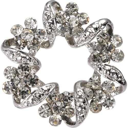 1.5 Inch Rhodium Silver Plated Clear Rhinestone Crystal Small Floral Wreath Brooch Costume Accessory