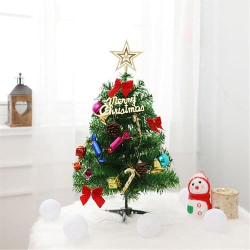 Mini Christmas Tree With Lights Small Accessories Bow Bells Pine Cone Christmas Gifts Desktop New Year Decorations