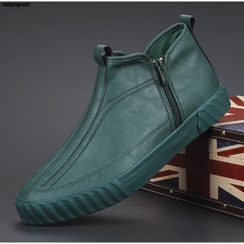 Mens Shoes Autumn 2021 New High-Top Casual Leather Shoes Mens Mid-Top Shoes Trend Youth Sneakers One Foot Sneakers