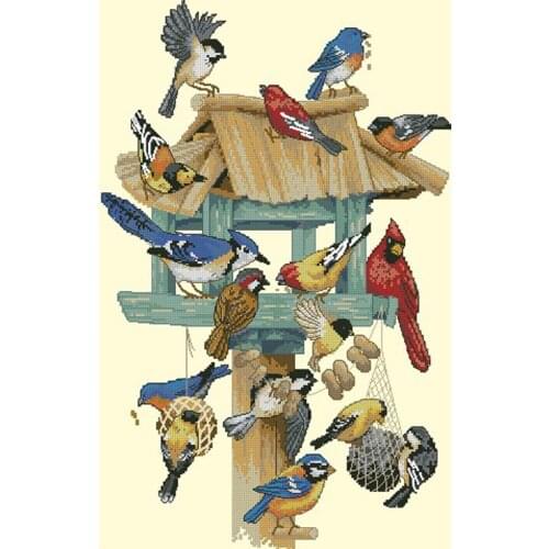 Top Quality Lovely Cross Stitch Kit Feasting Frenzy Birds Bird Cardinals Nest dim 13683