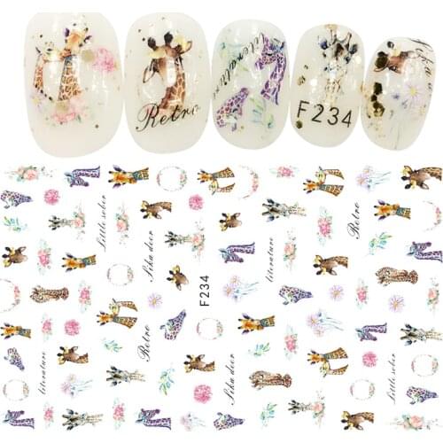Nail Sticker Decals 3D Nails Slider Art Giraffe Flower Grass Design Decoration Manicure Adhesive Foil Wraps Pegatinas Polish