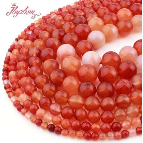 Natural Carnelian Aagtes Smooth Round Beads 6/8/10/12mm Stone Beads Loose For DIY Bracelet Necklace Jewelry Making Strand 15"