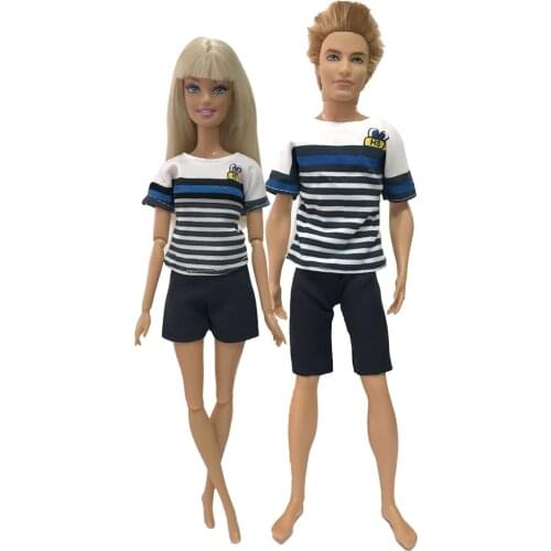 NK 2 Pcs /Set Daily Casual Couple Dress For Barbie Doll Accessories Best Boy Girl Couple Birthday Gift Toy For Ken Doll 06A 9X
