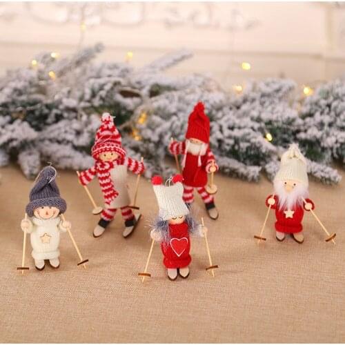 2020 New year Christmas Decoration Xmas Christmas tree Christmas Wooden Ski Doll Christmas Tree Pendant Mini Doll AA051
