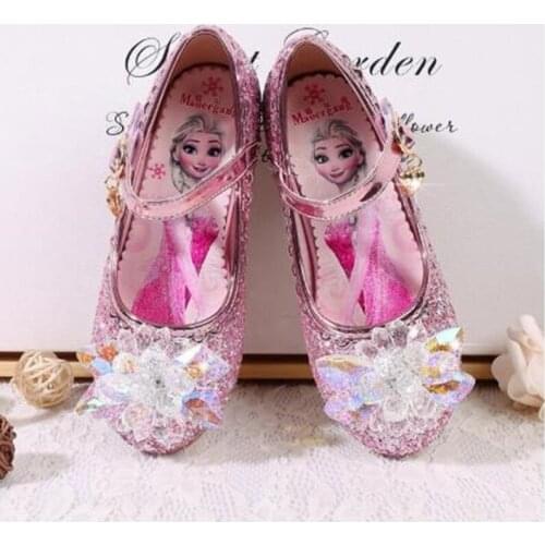 Disney Elsa Princess Girls Shoes Frozen Cartoon Dress Shoes For Girls Fashion Party Shoes With High Heels Christmas Gift