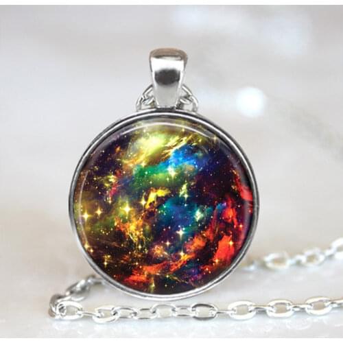 Hot Selling Charming Nebula Necklace Galaxy Space Glass Cabochon Pendant Solar System Jewelry Space Universe Necklace Men Women