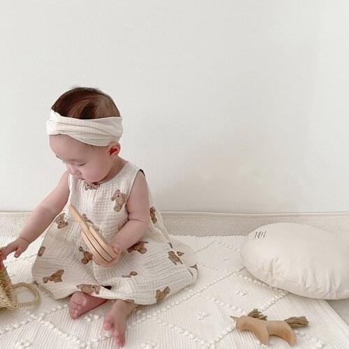 Baby Girls Clothes Summer Infant Dresses Cotton Kids Sleeveless Cute Bear Print O-neck A-line Dress Princess Dresses For Girls