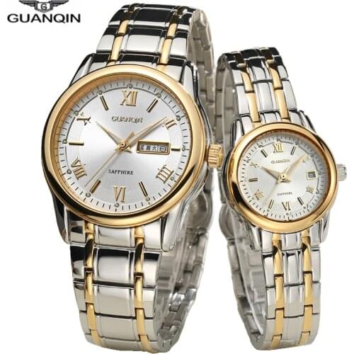 GUANQIN Watch Couple Set Stainless Steel 2019 Men Women lovers Watch Date Ladies Wrist Watch Quartz reloj pareja hombre y mujer