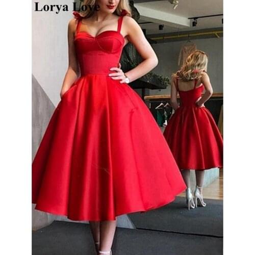 Simple Red Cocktail Dresses 2020 V-Neck Spaghetti Straps Short Prom Dresses Vestidos De Gala Women Formal Party Graduation Gowns