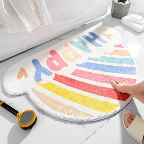 Rainbow Semi-circula Rugs Bathroom Entrance Toilet Mats Absorbent Pad Household Non-slip Floor Decoration
