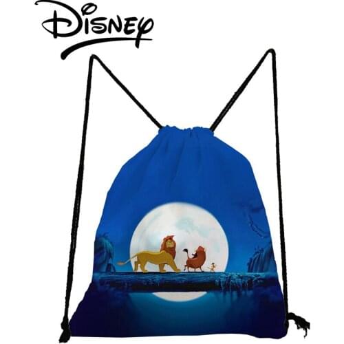 Disney The Lion King Backpack Cartoon Animal Drawstring Bags Moon Printed Child Small School Bag Blue Shoe Pocket Storage Bag