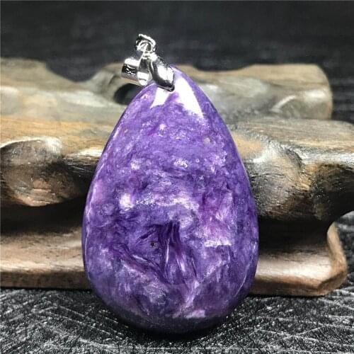 Top Natural Purple Charoite Pendant For Woman Lady Crystal 40x27x9mm Water Drop Beads 925 Silver Necklace Pendant Jewelry AAAAA