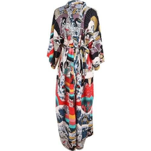 Japanese Traditional Kimono Yukata Vintage Bathrobe Streetwear Haori Women Ukiyoe Style High Waist Belt Cardigan Japan Fashion