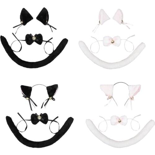 Cat Ears Hair Clips Headbands Kitten Costume Accessories Set Kawaii Ribbon Bowknot Lolita Cosplay Party Halloween Props