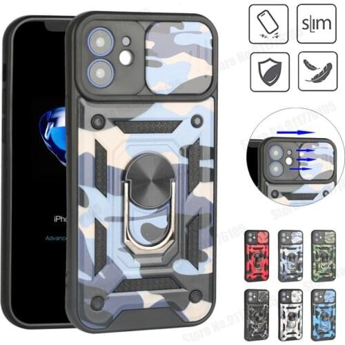 Camouflage Slide Camera Protection Case For iPhone 12 11 Pro Max Magnetic Stand Hybrid Armor Cover For APPLE A2411 A2342 A2218