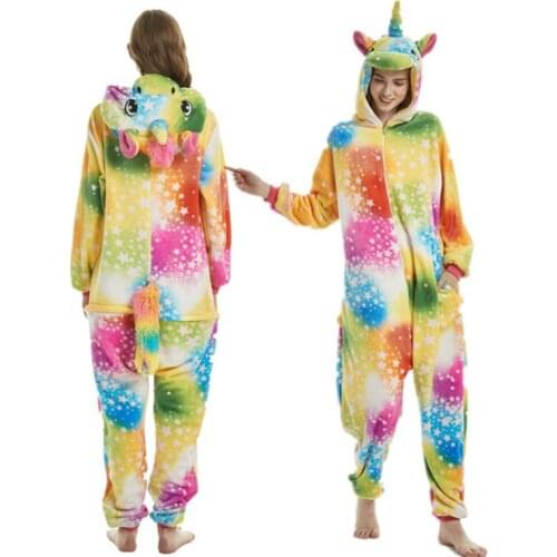 Women Pajamas Adult Anime Pajama Set Cartoon Sleepwear Flannel Animal Unicorn кигуруми Winter Warm Hooded Kugurumi Halloween