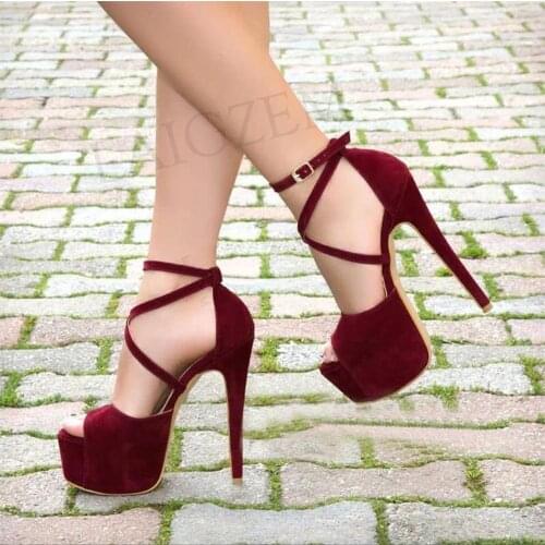 SEIIHEM Platform Sandals For Women Open Toe Ankle Strap Stiletto Heels Shoes Women Ladies Pumps Des Sandales Large Size 43 47 52