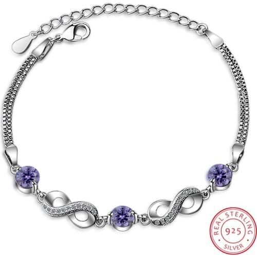 Charm 925 Sterling Silver Bracelets Accessories Top Quality Crystal Purple Flower Women Anklets Jewelry Trendy Christmas