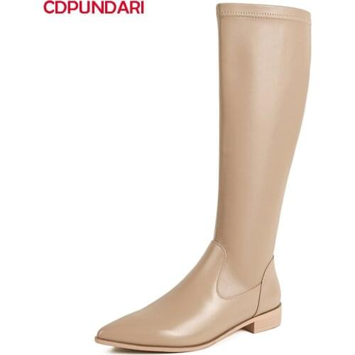 Ladies Black Genuine Leather Low Heels Knee High Boots Women Autumn Winter Modern Long Boots Shoes Botas Invierno Mujer