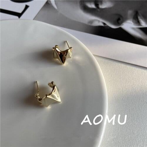 AOMU Simple Trendy Irregular Bump Metal Gold Silver Color Geometric C-shape Stud Earrings for Women Student Daily Jewelry Gifts
