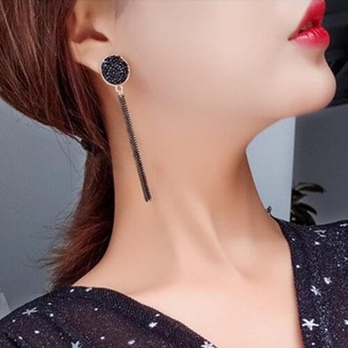 Women Earrings Alloy Rhinestone Inlaid Round Tassel Long Dangle Pendant Stud Earrings Jewelry Womans accesories