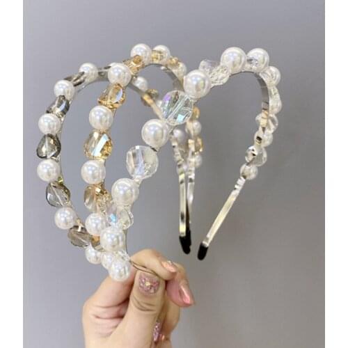 Vintage Rhinestone Pearl Bezel Bride Hair Band Women Headbands Princess Girls Hair Accessories Hoop Hair Clips opaska do wlosow