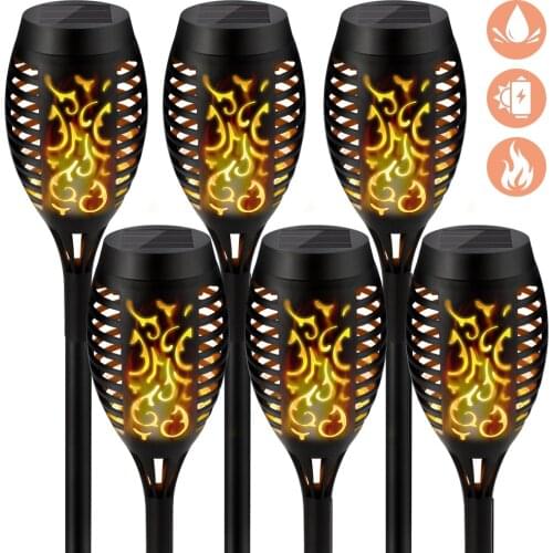 LED Solar Outdoor Flame Torch Lights 2/4pcs Garden Flickering Dancing Lamp Waterproof Landscape Lawn Decor Lighting 12-96LEDs