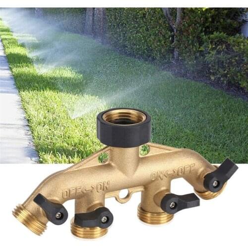 3/4inch Brass 1 To 4 Way Adaptor Multi Hose Connector Water Splitter for Garden Watering Agricultural Irrigation Car Wash