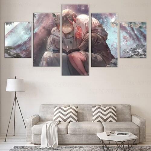 Anime Darling in the FranXX Watac Zerotwo 5 Panel Wall art Canvas Paintings Pictures for Living Room Home Decoration frame