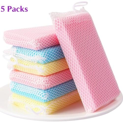 VEHHE Tableware Cleaning Sponge 5 Packs for Dish Cup Pool Sink Wipe Decontamination Resuable Accessories Kitchen Bathroom