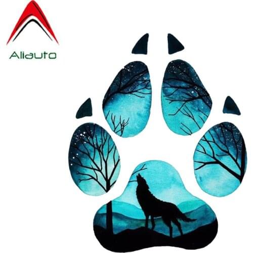 Aliauto Personality Creative Car Sticker Wolf Footprint Puzzle Sunscreen Anti-UV Reflective Decal PVC Motorcycle,13cm*15cm