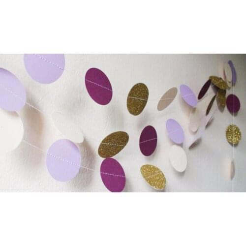 Ivory Lilac Purple Gold glitter circles paper 10ft banners,Lilac Wedding garland, Lilac Baby Birthday ,bachelorette party decor