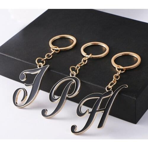 26 Letters Keychain Women Men Fashion Black Metal 26 Initial Letters Pendant Key Holder Jewelry Gift For Bag Car Key Accessories