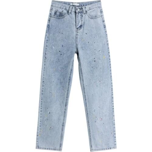 Long Pants Splash Ink Harajuku Fashion Girl Student Denim Trouser High Waist Womens Jeans 2021 Trend Streetwear Straight