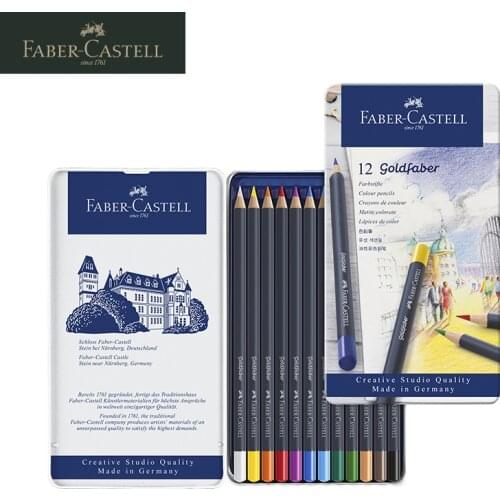 Faber Castell Goldfaber Oily Colored Pencils Professional 12/24/36/48 Colors Blue Iron Box Art Drawing Stationery Supplies 1147