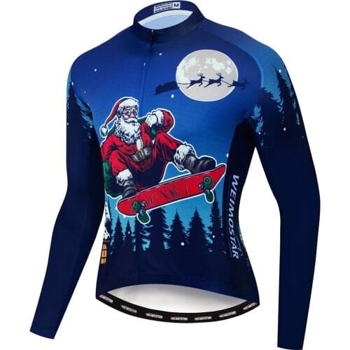 Santa Claus Long Sleeve Cycling Jerseys Men Autumn Bicycle Tops Breathable Mountain Bike Clothing