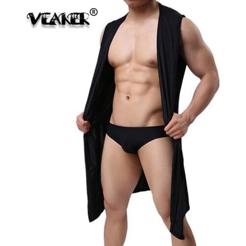 Sexy Summer Ice Silk Gown Mens Bathrobe Men Hooded Robes Homme Solid Bath Robe Club Man Gown Roupao Gay Ice Silk Hooded Pajamas