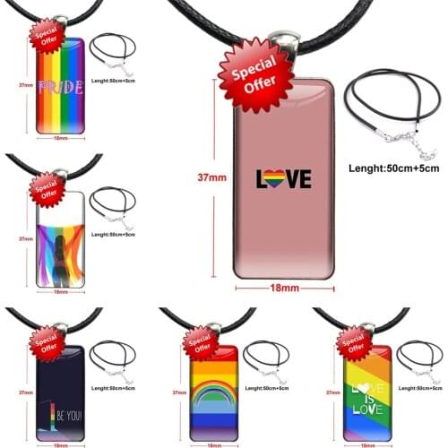 Lesbian Lgbt Rainbow Pride Fashion Glass Cabochon Pendant Necklace Women Steel Color Choker Rectangle Necklace Vivid Colour For